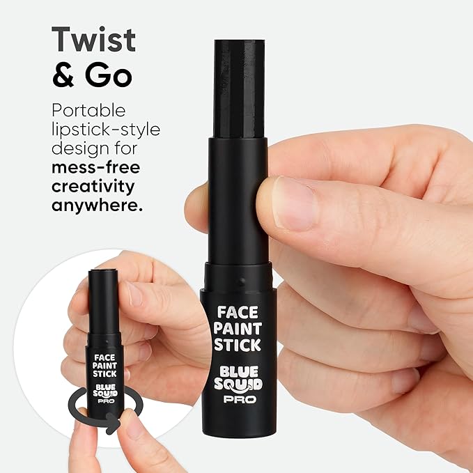 Blue Squid PRO Black and White Face Paint Stick - Waterproof Body Paint For Adults & Kids Eye Black Baseball, Eyeblack Softball -Hypoallergenic Twist-Up Non-Toxic Makeup Stick - Cosplay, Sports & SFX