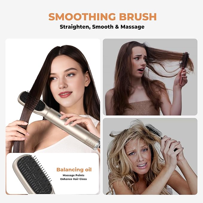 5 in 1 Hair Dryer Brush Set,Professional Negative Ionic Hot Air Styler, Air Curling Wrap Styler,Detachable Blow Dryer Brush With Auto Wrap Curlers,Hair Styling Tools For Straight/Curl/Drying/Smoothing