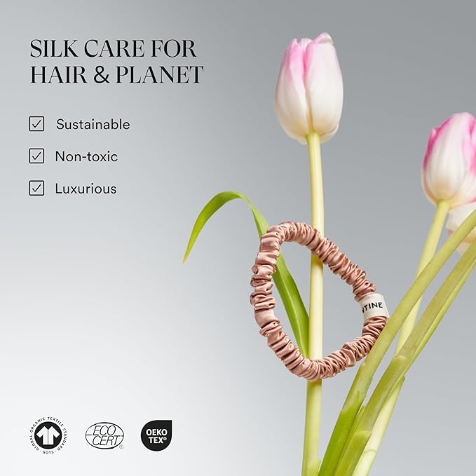 Clementine Sleepwear Essentials Organic Silk Scrunchie Set Flower Shop | 8 Skinny Scrunchies Made with GOTS Certified Silk for Frizz-Free Styling and Gentle Hair Care
