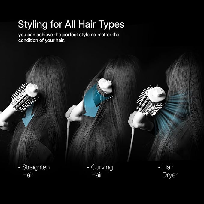 Ellena E1 Blow Dryer + Straighten Hair Brush Dual Mode, Hot Air Brush with 110000RPM High Speed Brushless Motor/Oval Air Barrel/3D Teeth Heated Comb/Handheld Cored, Styler Tool for All Hair Types