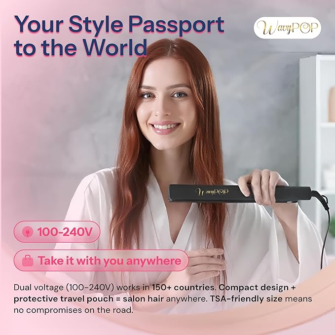 2 in 1 Professional Dual-Voltage Titanium Flat Iron Hair Straightener | up to 480°F | 10s Heat-Up | Straightening Iron & Hair Curling Wand 1.25" with Ceramic MCH Fast Heat, Auto Shut Off