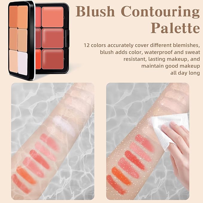 12 Colors Cream Blush Palette, Color Correcting Concealer