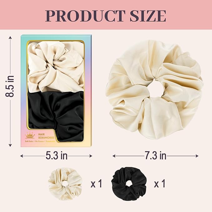 2Pcs Big Satin Scrunchies for Women, Softer Than Silk Scrunchies, Fashion No Crease Hair Ties for Thin Thick Hair,Soft Hair Bands No Damage for Girls, Ideal Gifts for Women (Set 10)