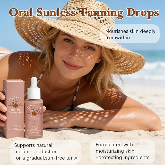 Tanning Drops to Drink | Oral Sunless Tanning Drops for Natural Sun-Kissed Glow | Vegan, Watermelon Flavor for Face & Body | Supports Healthy Skin Radiance for All Skin Types | 1.69 Fl Oz (M-1Pack)