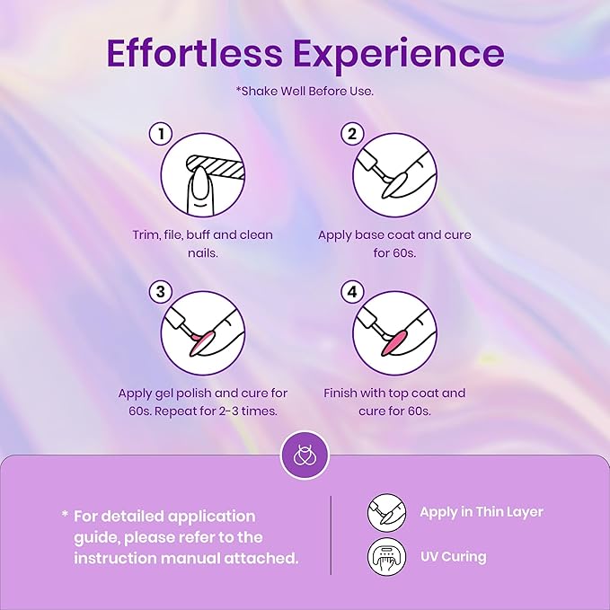 Beetles Purple Gel Polish Set - 6 Color Purple Shimmer Pearl Jelly Gel Polish with Nail Brush Soak Off LED Lamp Swirl Shell Thread Effect DIY Manicure Gifts for Mom