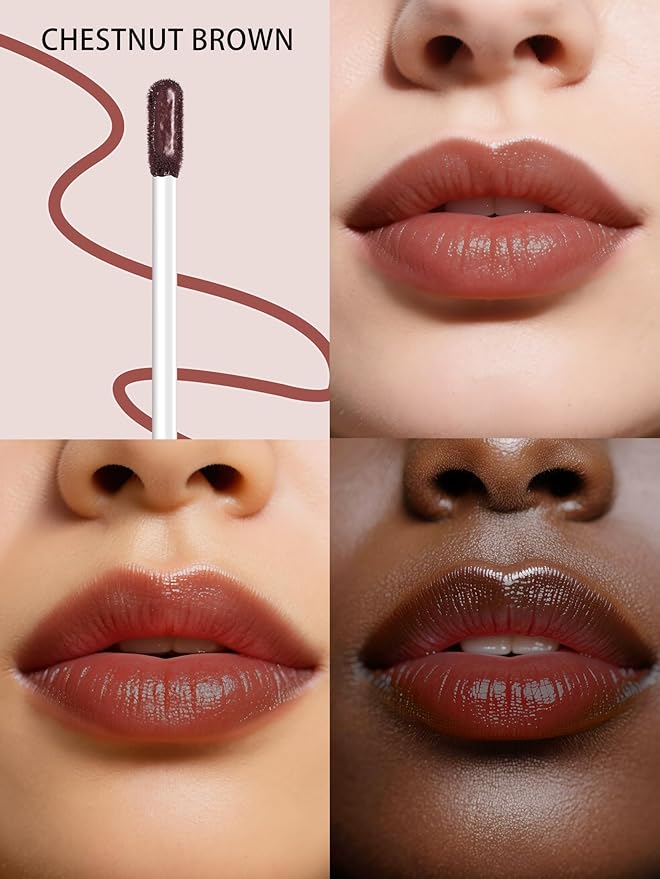 Lip Stain Peel Off Lip Liner Stain with Tweezer, Long Lasting Matte Lip Tint Tattoo, Highly Pigmented Color Lip Makeup, Waterproof Lipstick, Transfer-proof Lipstain for Women, Chestnut Brown