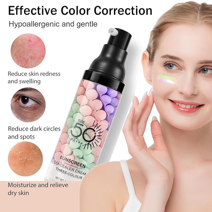 3 In 1Primer for Face Before Makeup,Sunscreen Isolation Cream, SPF 50, One Step Color Corrector Face Primer, Blurs Imperfections Oil Control & Moisturizing Skin Tone Correcting,Radiance Skin