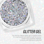 Silver Face and Body Glitter Gel, Party Concerts Cheer Face Paint Holographic Chunky Festival Rave Accessories Glitter Makeup Gel, 6 Kinds of Sparkling Sequins for Hair Nail Eye Lip Body