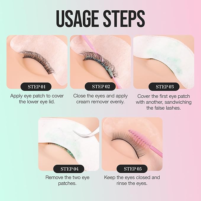 LASHVIEW Eyelash Extension Remover Cream Gentle Aloe Vera Formula, Lash Removal Kit with Eye Patches & Cotton Swabs(10g)