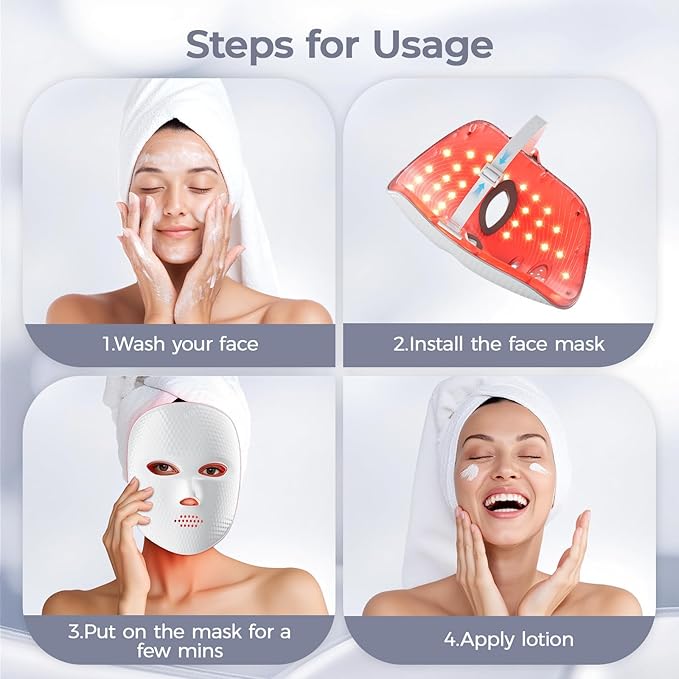 Red Light Therapy for Face,LED Face Mask Light Therapy,USB C Rechargeable,Infrared Light Therapy Mask LED Silicone Mask