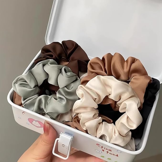 24 Pcs Satin Silk Scrunchies – Soft Hair Ties for Women & Girls, Thick Elastic Ponytail Holders, Hair Bands & Wrist Bracelets, Assorted Colors Scrunchies Hair Ties Silk Satin Scrunchy Hair Accessories