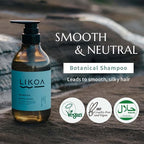 LIKOA, Smooth and Neutral Shampoo, Vegan, Halal, Lightweight Moisture for Fine, Dry, or Tangle-Prone Hair, Botanical Hair Care, White Floral Scent, Made in Japan, 500mL, 16.9 Fl oz