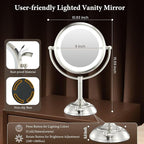 2025 VESAUR 9" Large 5000mAh Rechargeable Lighted Makeup Mirror Nickel, 1X/10X/20X HD Magnifying Mirror with Compact Suction Mirror, 3 Color Dimmable light, 360°Swivel Seamless Vanity Mirror, Gift Box