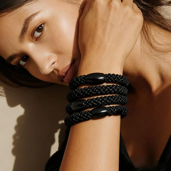 10-Piece Hair Ties: Soft Knitted Hair Tie for Thick/Coarse/Curly Hair. Gentle Hair Ties No Damage—Secure & Protect Strands (Black)