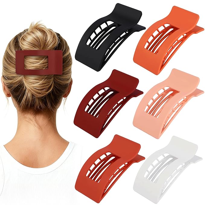 French Flat Hair Clips for Women 6pcs Hair Claw Clips for Thick or Thin Hair Matte Claw Clips for Girls Barrettes Non-Slip Strong Hold Hair Accessories for Women (Orange)