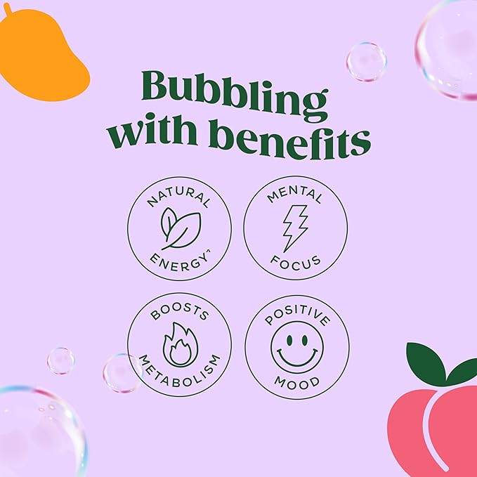 Bloom Nutrition Sparkling Energy Drink, Peach Mango | Zero Sugar | 180mg Caffeine | For Focus | 24 Pack