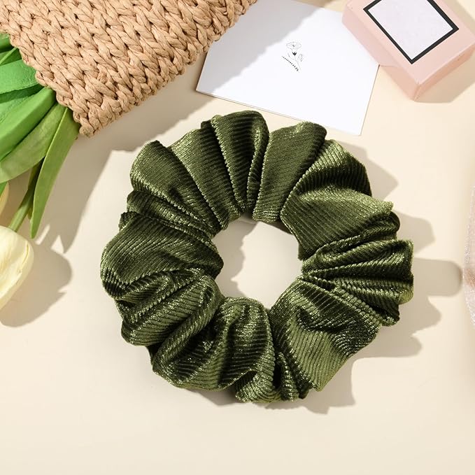 CEELGON Olive Green Big Corduroy Scrunchie 6.5 Inches Jumbo Scrunchies Hair Ties Oversized Ponytail Holder for Thick Curly Hair Extra Large Hair Accessories for Women (Olive Green)