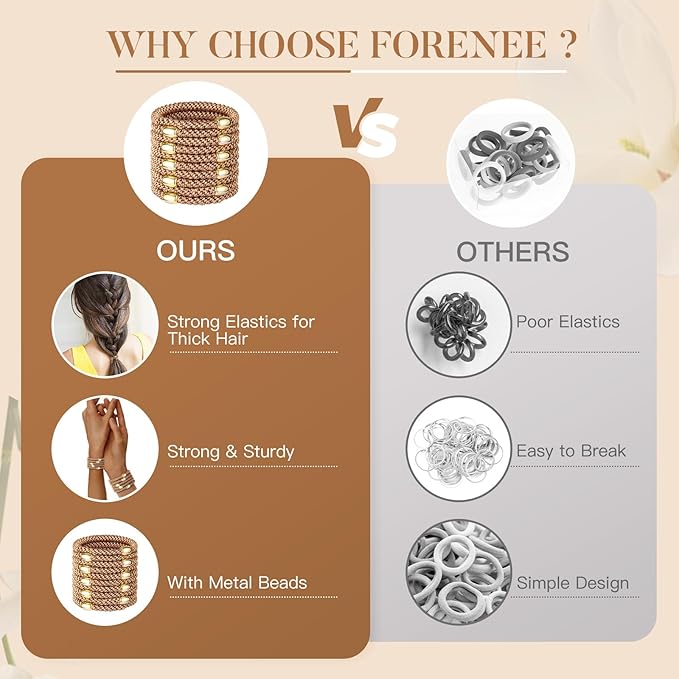 Hair Ties No Damage - 10PCS Ponytail Holders - Elastic Hair Ties for Thick Hair - Braided Hair Bands for Women Girls's Hair - Khaki