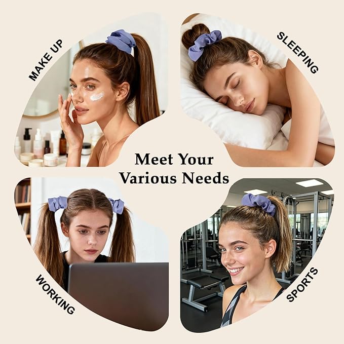 Satin Scrunchies for Women – 8PCS Blue Silk Hair Ties – No Crease, Frizz-Free, Gentle Elastic Hair Bands for Thick & Thin Hair, Soft & Stylish Hair Accessories Gifts