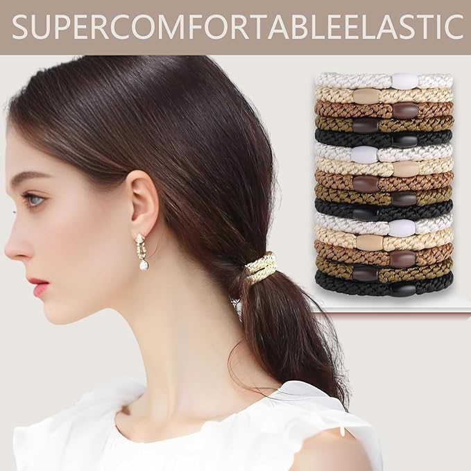 Hair Ties for women 5 styles Hair Elastics(15 No Damage Hair Ties 50 High Elastic Ties 15 Ponytail Holders 2 Big Bow Hair Clips 20Snap Hair Clips)Pain-free No Crease multiple colors for all hair types