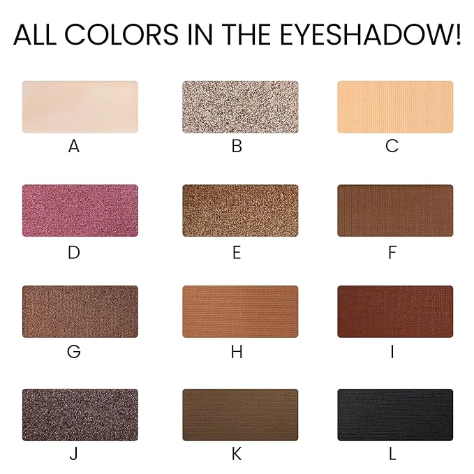 Erinde Brown Black Eyeshadow Palette, 12 Colors Matte Shimmer Beige Champagne Plum Purple Bronzer Brown Black Eye Shadow Palette, Highly Pigmented Long Lasting Waterproof Eyeshadow Pallete, 02