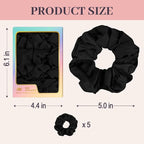 5Pcs Black Satin Scrunchies for Women, Softer Than Silk Scrunchies, Fashion No Crease Hair Ties for Thin Thick Hair,Soft Hair Bands No Damage for Girls, Ideal Gifts for Women (Set 2)