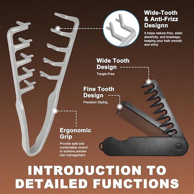 Texture Comb, Voluminous Wide Toothed Hair Comb, Wide & Fine-Toothed Dual-Purpose SetBangs Seam Grooming Accessory for Women and Men, ABS plastic with textured grip(1 SET)