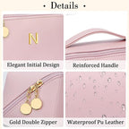 Birthday Gifts for Women Teen Girl, Personalized Initial Makeup Organizer Bag Set, Open Flat Travel Cosmetic Bag With Clear Divider and Handle(Pink,N)