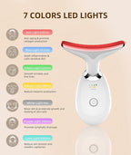 7 Color Face and Neck Massager Light Therapy, Red Light Based Facial Massager for Skin Care, Smoothing, Firming (White)