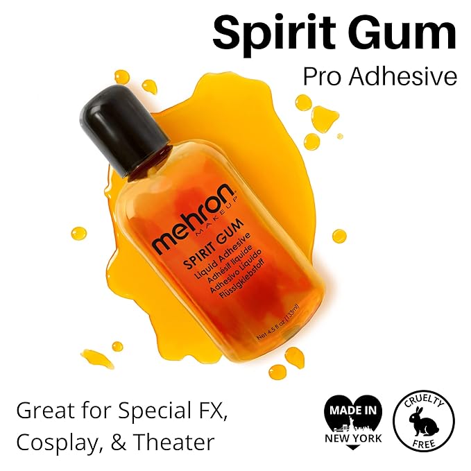 Mehron Makeup Spirit Gum | Spirit Gum Adhesive | Special FX , Cosplay, Halloween, Stage Performance Makeup | Professional Cosmetic Glue Adhesive for Face, Skin, & Body (4.5 oz) (Matte)