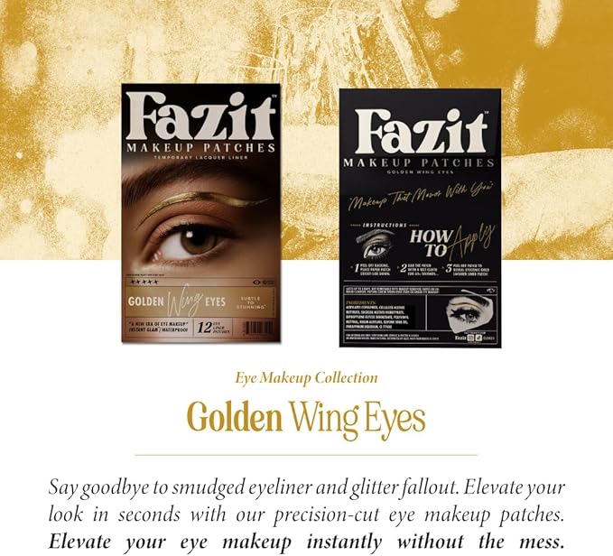 Fazit Makeup Patches - Golden Wing Eyes - Glow Up Make-Up Patches - Cute Glitter Makeup Accessories for Women - Cosmetic Glitter for Face