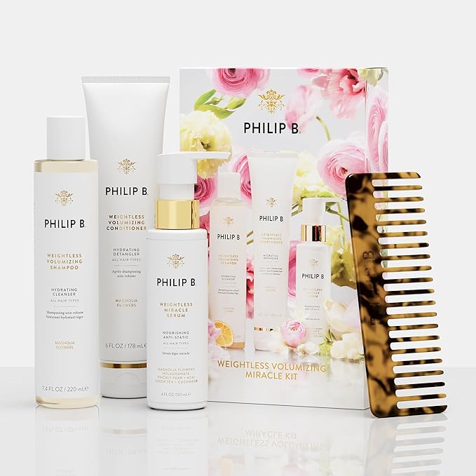 PHILIP B. Weightless Volumizing Miracle Kit ($205 Value) - Limited Edition Set Includes Shampoo, Conditioner and Weightless Miracle Serum + Bonus Detangling Comb