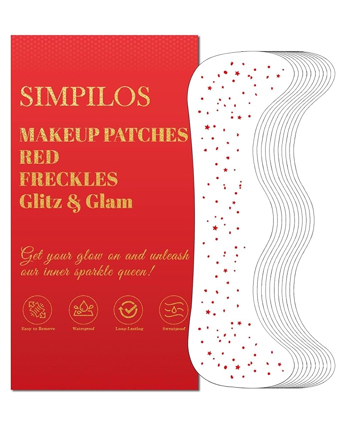 Red Face Glitter - Waterproof and Long-Lasting Body Glitter Speckles, Sparkle Makeup Patches for Festivals and Parties (RED - 8 Sheets)