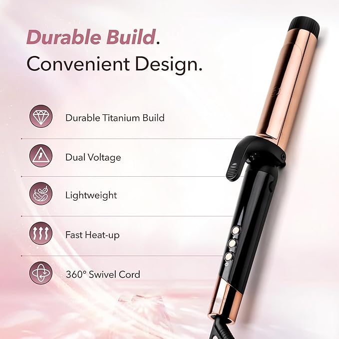 SRILabs CurlQ Curling Iron with 1.25 inch Extra Long Titanium Barrel, Ceramic Paddle Brush, and Thermal Brush with Rapid Heat Up, 12-Temperature Settings, and 360 Degrees Swivel Cord