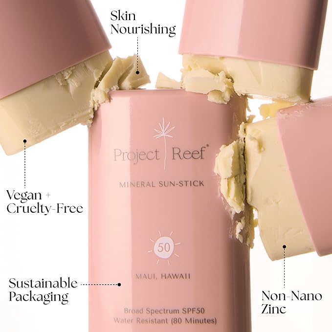 Project Reef SPF 50 Mineral Sunscreen Stick – Compact SPF Stick, Hawaii Reef Act 104 Compliant, Vegan, Ocean-Friendly, Water-Resistant, 0.5 oz