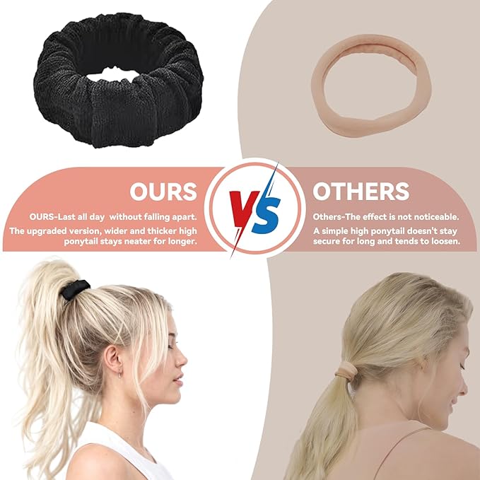 Hair Scrunchies For Women's Hair Black Seamless Hair Ties No Damage Ponytail Holders With All Day Hold Thick & Curly & Heavy Fine Hair Accessories Strong Elasticity No Snag Dents Breakage