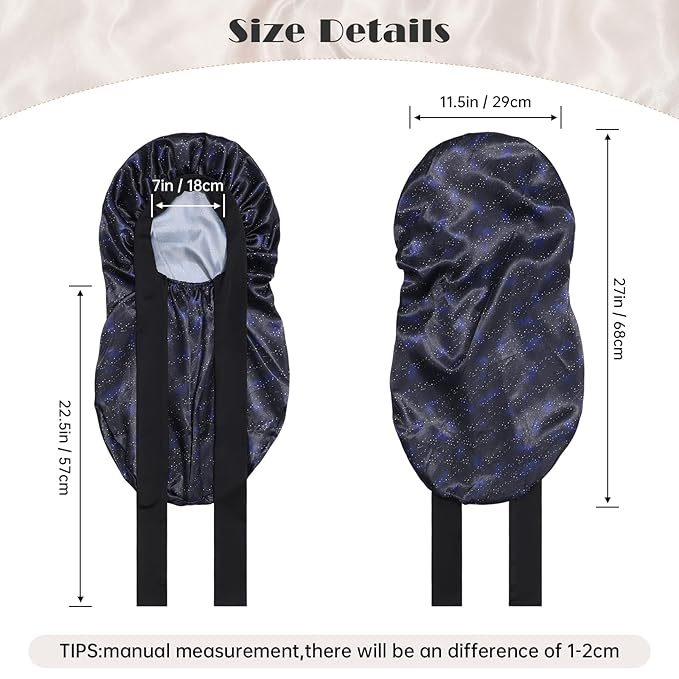 AWAYTR Long Satin Bonnet for Braids - Elastic Silk Hair Bonnets for Sleeping Night Cap Stretchy Tie Band for Women(Midnight)