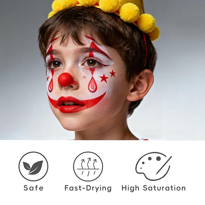 Red Face Paint 90g (3.17 oz) Non-Toxic, Water Activated Face Painting Kit for Kids Adults,SFX Makeup Large Capacity Facepaint Palette for Halloween, Cosplay,Theater Party,Skull Clown Special Effects