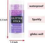 MEICOLY Purple Hair Glitter Stick,Halloween Mermaid Face Glitter Paint,Mardi Gras Outfit for Women Accessories,Waterproof Body Glitter Chunky Makeup,Body Glitter for Spirit Week Costume