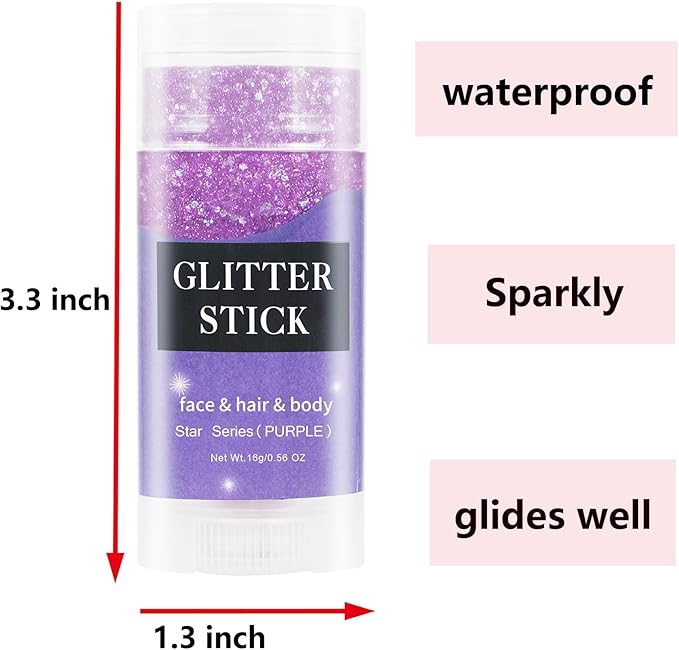 MEICOLY Purple Hair Glitter Stick,Halloween Mermaid Face Glitter Paint,Mardi Gras Outfit for Women Accessories,Waterproof Body Glitter Chunky Makeup,Body Glitter for Spirit Week Costume