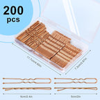 TsMADDTs Hair Pins, 200PCS Rose Gold Bobby U Shaped Hair Pins for Women Styling, Ballet Bun with Box, 2.4IN & 2IN