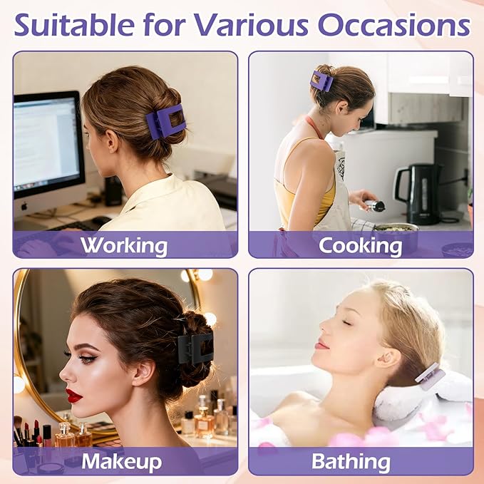 French Flat Hair Clips for Women 6pcs Hair Claw Clips for Thick or Thin Hair Matte Claw Clips for Girls Barrettes Non-Slip Strong Hold Hair Accessories for Women (Purple)