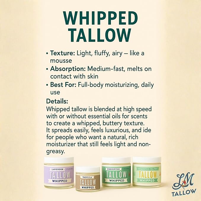 Whipped Tallow 24oz - All Natural Face Cream + Whole Body Moisturizer for Dry Skin - Made With Eucalyptus Oil - No Preservatives, Parabens or Seed Oils -USA Made (Eucalyptus Tea Tree)