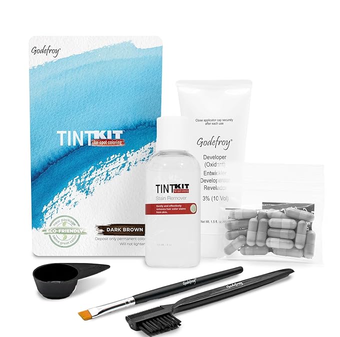 Godefroy Hair Color Tint Kit 20 Application and 4 oz Coloring Stain Remover Combo, Complete Coverage of Gray Hair Roots, Salon Quality Results - Dark Brown