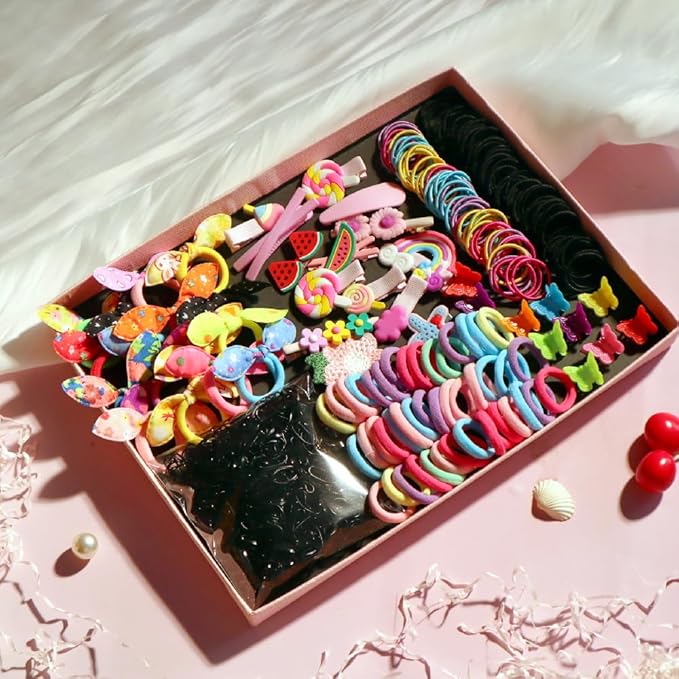 YANRONG Hair Accessories Set (1189PCS) - Candy Colors Eco-friendly Nylon Hair Ties, Disposable Rubber Bands, Hair Bands, and Hair Clips for Women and Girls - Pink