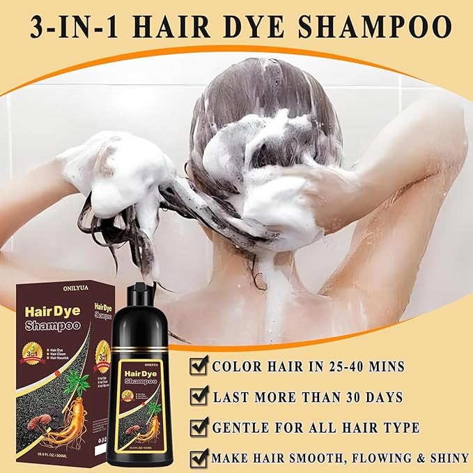 Silver Gray Hair Dye Shampoo 3 in 1, Long-lasting & Natual Hair Color Shampoo Lasting for 4 Weeks, Herbal Ingredients Natural Shampoo Hair Dye Effect in Minutes, Gifts for Men Women 500ml