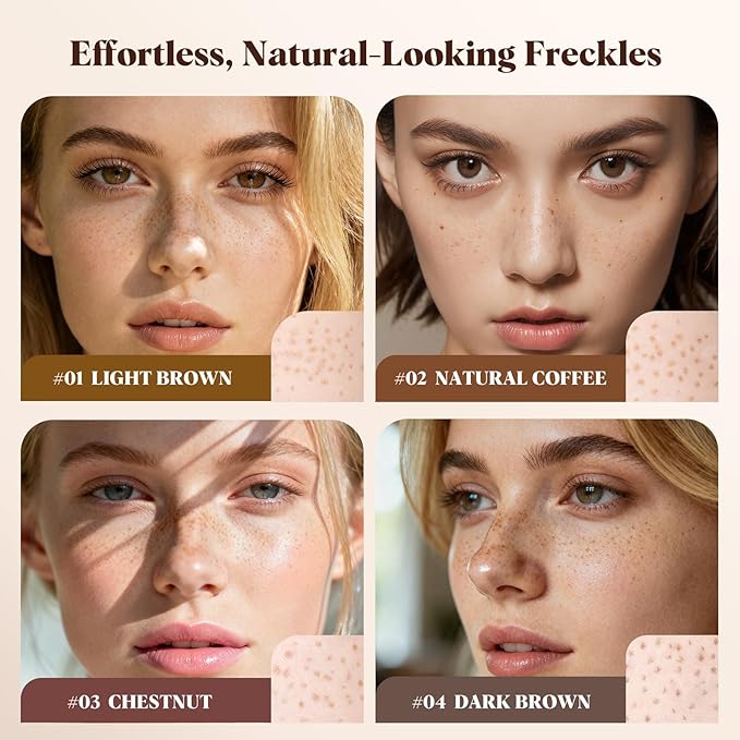 Freckle Pen 4 PCS Set – 4 Colors (Light Brown, Natural Coffee, Chestnut, Dark Brown) for Natural Looking Fake Freckles – Waterproof, Long Lasting Faux Freckles Makeup Tool