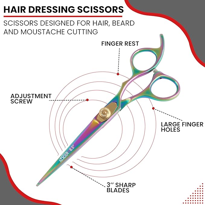 Hair Cutting Scissors -Sharp Razor Edge Blade Hair Shears Series - 6.5" With Fine Adjustment – Stainless Steel Hair Scissors Professional For Men, Women & Babies (Rainbow)