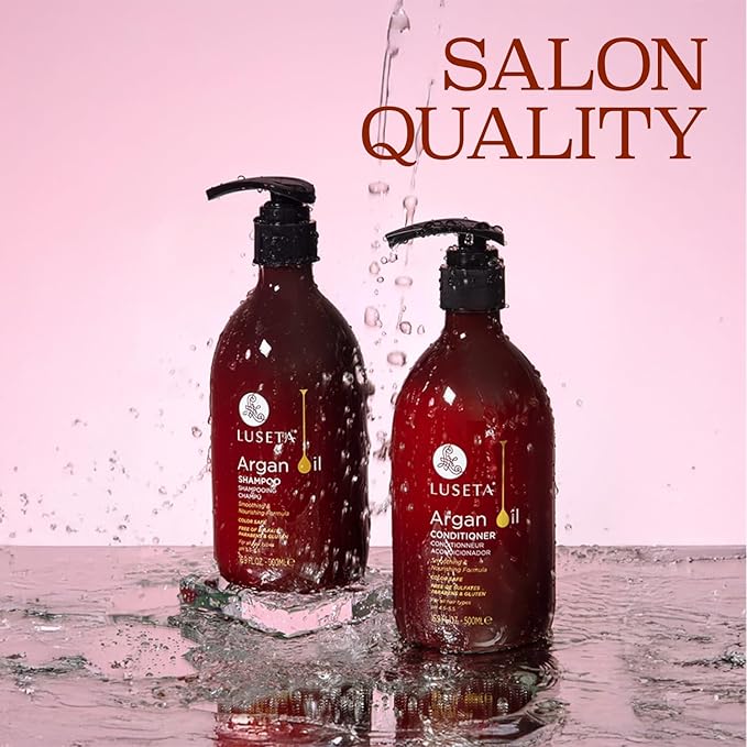 Luseta Argan Oil Shampoo and Conditioner Set Thickening for Thin & Dry Hair Smoothing & Nourishing Anti- Frizz for All Hair Types Sulfate Free for Men and Women 2 x16.9Fl Oz