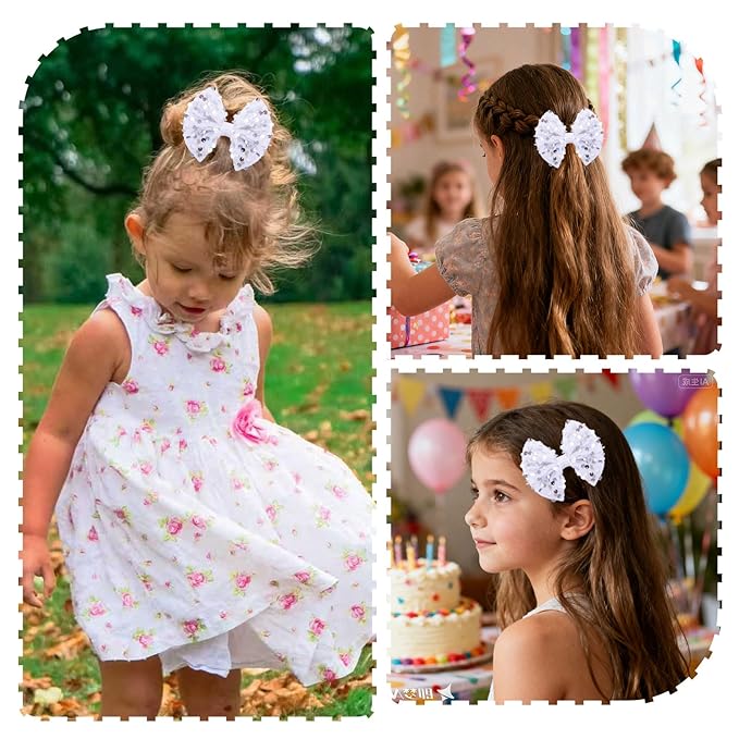 Velvet Sequin Hair Bows Elegant White Bow for Women Girls, 4in Glitter Handmade Hair Clips Alligator Clips Sparkly Ponytail Holder Hair Accessories for Christmas, Birthday Party, Wedding, Valentines